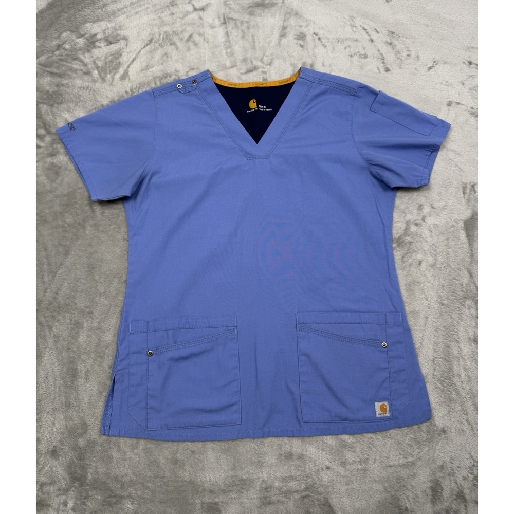 Carhartt Force Scrub Top Womens Size‎ Small Periwinkle Blue Shirt Work Pullover